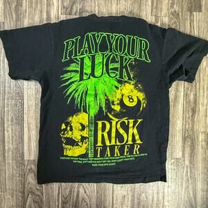 Fashion Nova Men “Play Your Luck / Risk Taker” Skull 8-Ball Graphic Tee – Black